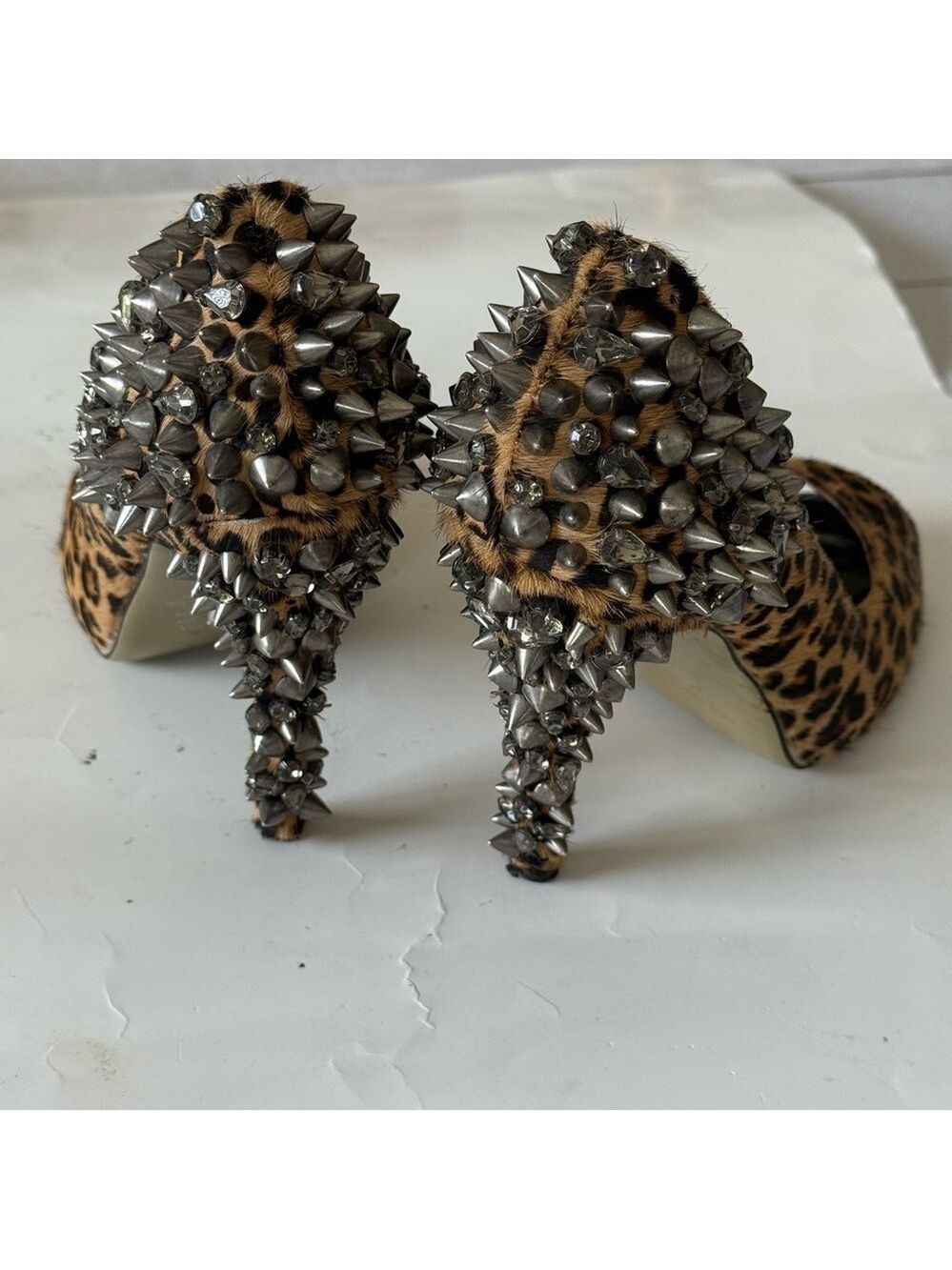 Leopard Print Stilettos Spiked high heels open toe 
Women’s 9 USA Party Wedding - Picture 10 of 16